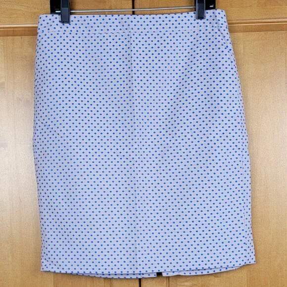 J. Crew Pale Lavender Gray and Royal Blue Polka Dot Pencil Skirt - 8 - Picture 1 of 8